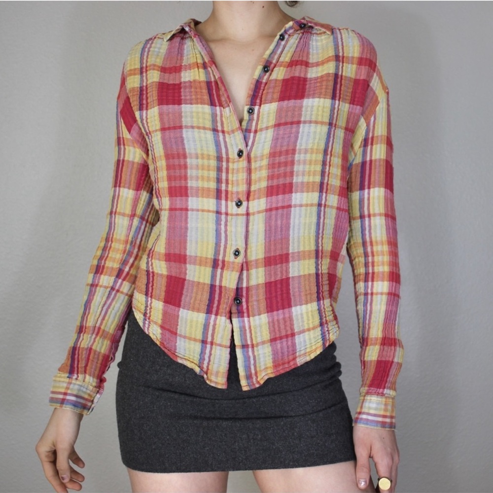 Anthropologie Holding Horses Plaid Gauze Button Down Size 6
